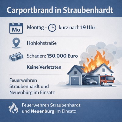 Carportbrand in Straubenhardt verursacht Schaden von 150.000 Euro